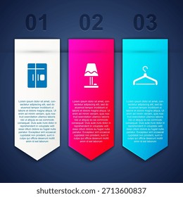 Set Refrigerator, Table lamp and Hanger wardrobe. Business infographic template. Vector