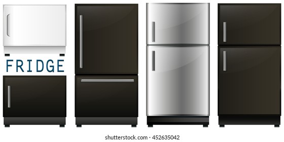 Conjunto de refrigeradores en la ilustración de diferentes diseños