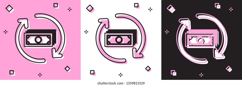 Set Refund money icon isolated on pink and white, black background. Financial services, cash back concept, money refund, return on investment, savings account.  Vector Illustration