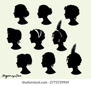 Set of Regency Era Ladies Profile Portraits Vector	
