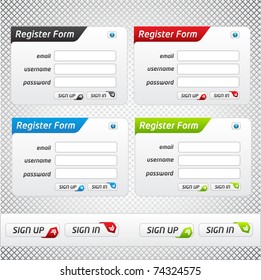 Set of Register Forms multiple colors and clean design