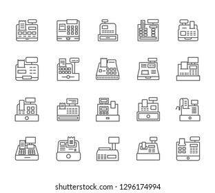 Set of сash register Related Vector Line Icons. Contains such Icons as check, cashier, shop, account statement and etc. - Vector 
