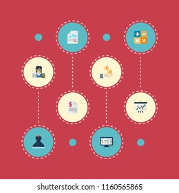 Set of registration icons flat style symbols with math, net income, stamp and other icons for your web mobile app logo design.