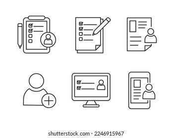 Set of registration icons with linear style isolated on white background