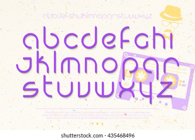 set of regular alphabet letters over grunge paper background. vector contemporary, medium font type. premium quality, retro music character design. vector cassette tape, decorative typesetting