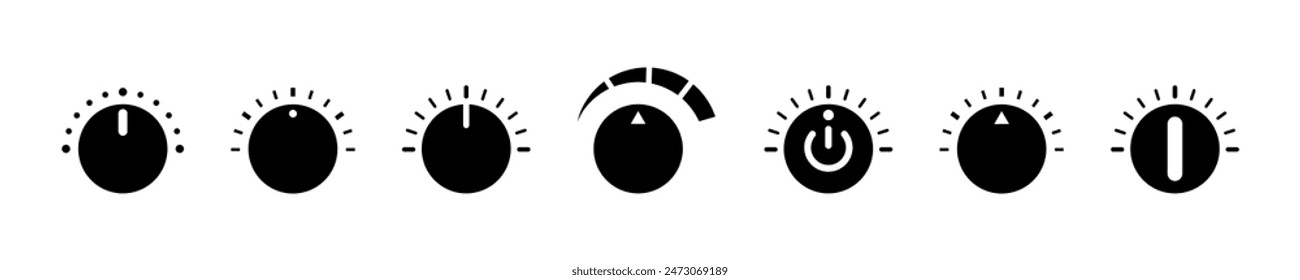 Set of regulator knob vector icons. Switch or tumbler. Level volume control.