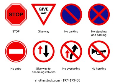 Set of regulatory signs vector, Traffic symbol on white background