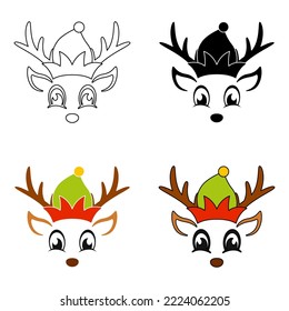 Set of Reindeer Face in flat style isolated