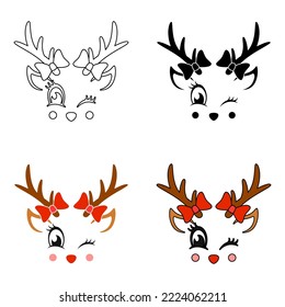 Set of Reindeer Face in flat style isolated