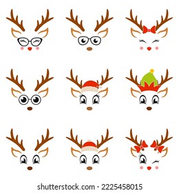 Set of Reindeer Face in flat style isolated