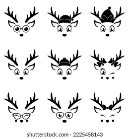 Set of Reindeer Face in flat style isolated