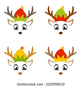 Set of Reindeer Face in flat style isolated