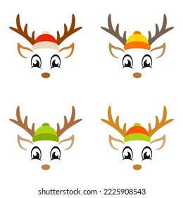 Set of Reindeer Face in flat style isolated