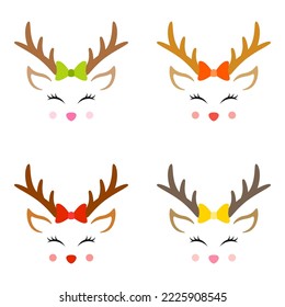 Set of Reindeer Face in flat style isolated