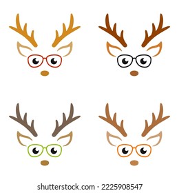 Set of Reindeer Face in flat style isolated