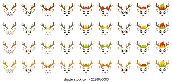 Set of Reindeer Face in flat style isolated