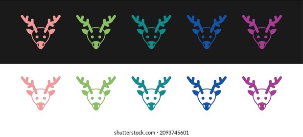 Set Reindeer icon isolated on black and white background. Merry Christmas and Happy New Year.  Vector