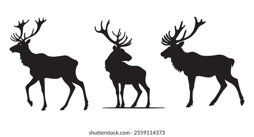 set of reindeer silhouette design vector art illustration, Christmas reindeer silhouettes