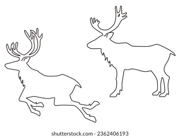 Set of reindeer silhouette line material, vector.
