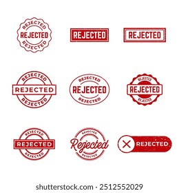 Set of Rejected Stamp. Red Rejected Rubber Grunge Stamp Seal Vector Illustration.