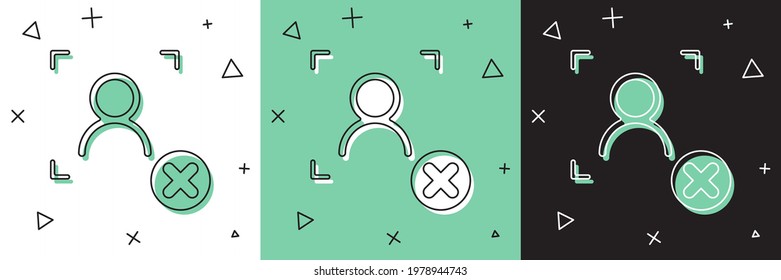 Set Rejection face recognition icon isolated on white and green, black background. Face identification scanner icon. Facial id. Cyber security concept.  Vector