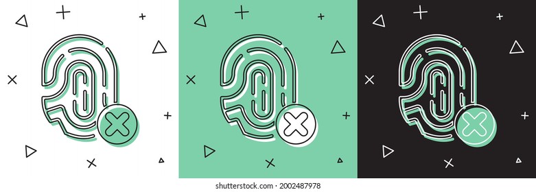 Set Rejection fingerprint icon isolated on white and green, black background. Access denied for user concept. Error, fraud. Identification sign. Touch id.  Vector