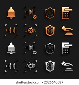 Set Rejection voice recognition, Digital door lock, Palm print, Fingerprint shield, Voice, Shield face, Motion sensor and  icon. Vector