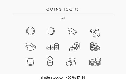 Conjunto de iconos de monedas relacionados para dinero y negocios. El vector acumula símbolos planos con contornos negros. Trazo editable. Finanzas y cambio de divisas. Vector de iconos lineales de banca, inversión y pago