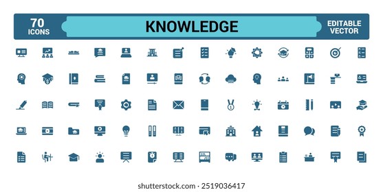 Set of related to knowledge icons. Solid icon collection. Filled icon set, glyph for web and ui. Editable solid icons set. Vector illustration.