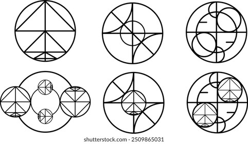 a set of related magic circle designs for witchcraft