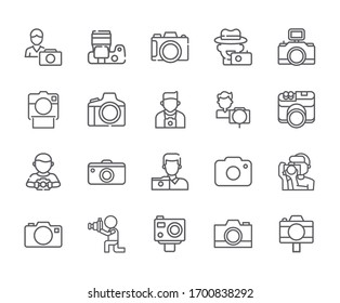 Set of Саmera Related Vector Line Icons. Includes such Icons as photographer, focus, snapshot, picture and more. - vector