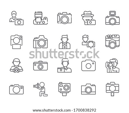 Set of Саmera Related Vector Line Icons. Includes such Icons as photographer, focus, snapshot, picture and more. - vector