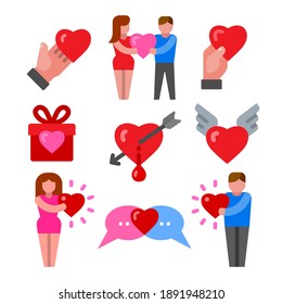 set of relationship and love color flat icons
