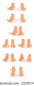 A set of relaxing exercises for the feet. Rehabilitation exercises for the feet. Vector illustration

