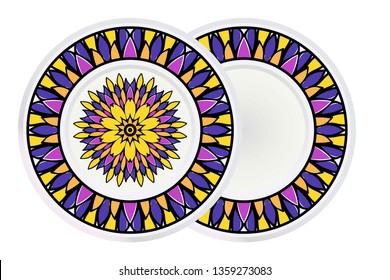 Set of Relaxing Floral Mandala Ornament and circle frame. Vector Illustration. Print For Modern Yoga Interiors Design, Wallpaper, Textile Industry.