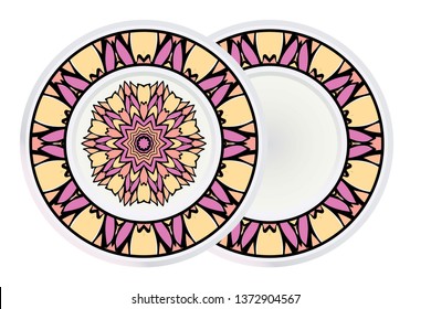 Set of Relaxing Floral Mandala Ornament and circle frame. Vector Illustration. Print For Modern Yoga Interiors Design, Wallpaper, Textile Industry.