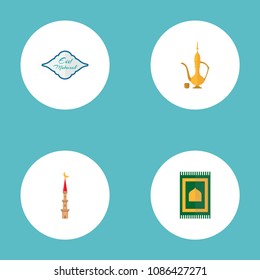 Set of religion icons flat style symbols with oriental jug, rug, minaret and other icons for your web mobile app logo design.