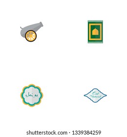 Set of religion icons flat style symbols with arabic calligraphy, rug, cannon and other icons for your web mobile app logo design.