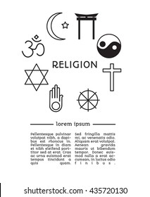 Set of religion icons in modern line style, with place for text for your project.