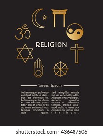 Set of religion icons in modern line style, with place for text for your project.