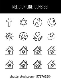 Set of religion icons in modern thin line style. High quality black outline culture symbols for web site design and mobile apps. Simple religion pictograms on a white background.