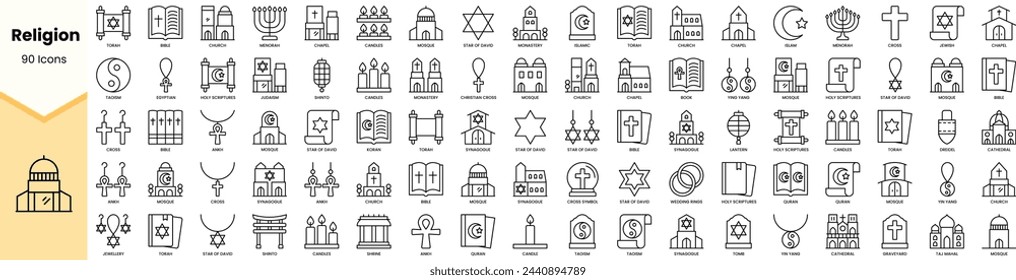 Set of religion icons. Simple line art style icons pack. Vector illustration