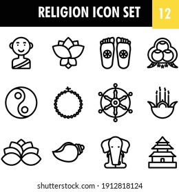 Set Of Religion Icons Or Symbol In Stroke Style.