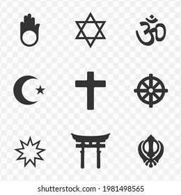 Conjunto de iconos vectoriales simples de religión en color oscuro y fondo transparente (png). Ilustración vectorial.