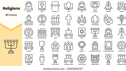 Set of religions icons. Simple line art style icons pack. Vector illustration