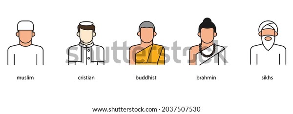 Set of religions people thin icon isolated on\
white background. sign and\
symbol.