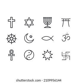 Set of religious icons. Faith icons in simple design. Vector illustration. Black and white