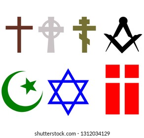 Set of religious signs of different beliefs and religions, vector