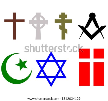 Set of religious signs of different beliefs and religions, vector