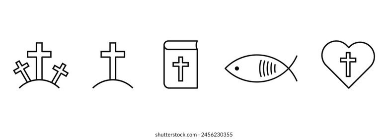 Set of Religious symbol. Faith in Jesus Christ. Religion icons. Vector Illustration.